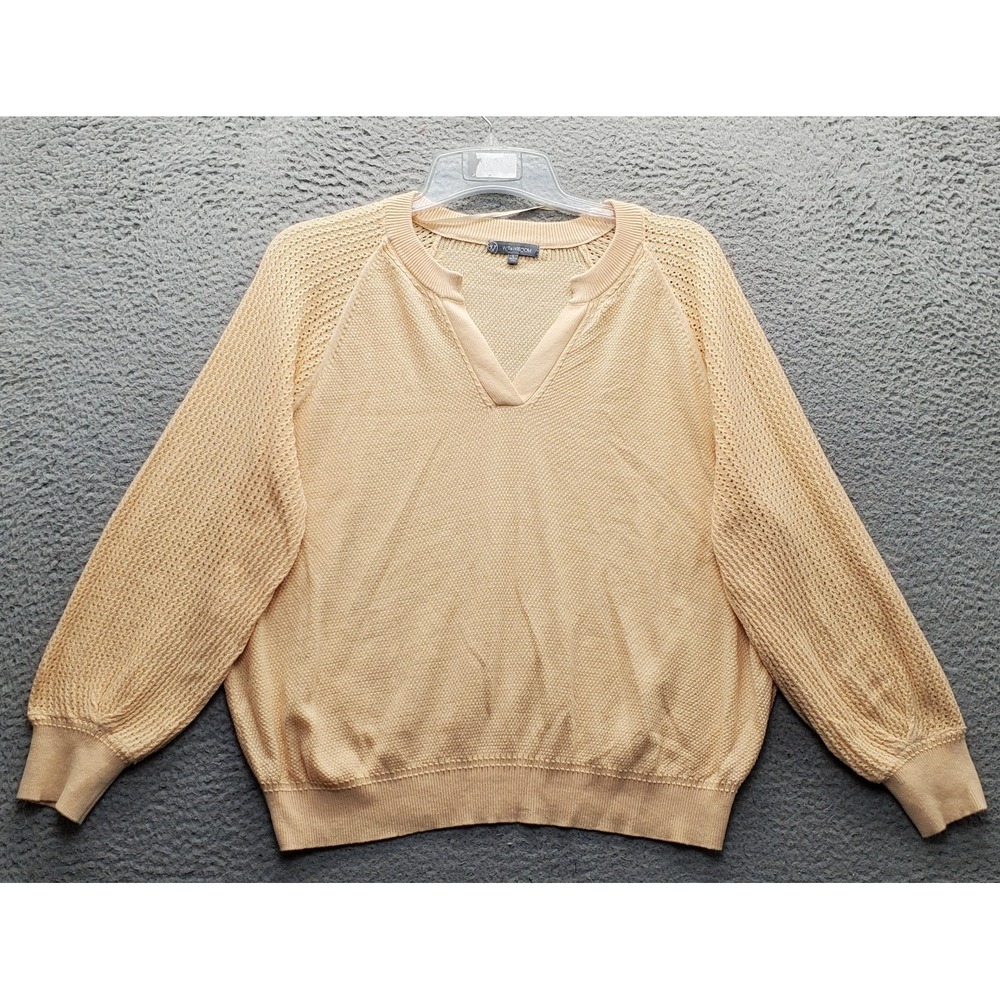 Wit & Wisdom Sweater Womens Large Orange Open Knit V-Neck Long Sleeve Pullover